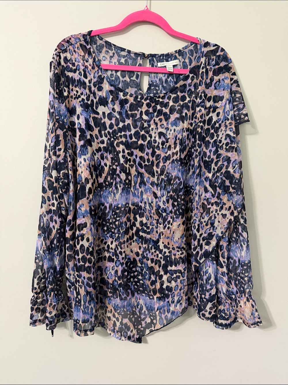 NWOT Lavender and Black Leopard-Print Long-Sleeve Blouse